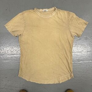 Buck Mason Mens Slub Curved Hem Tee Small Tan Preowned Stains Holes